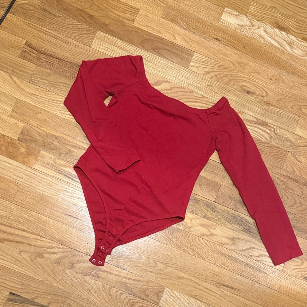 Forever 21 Red Long Sleeve Off-Shoulder Bodysuit